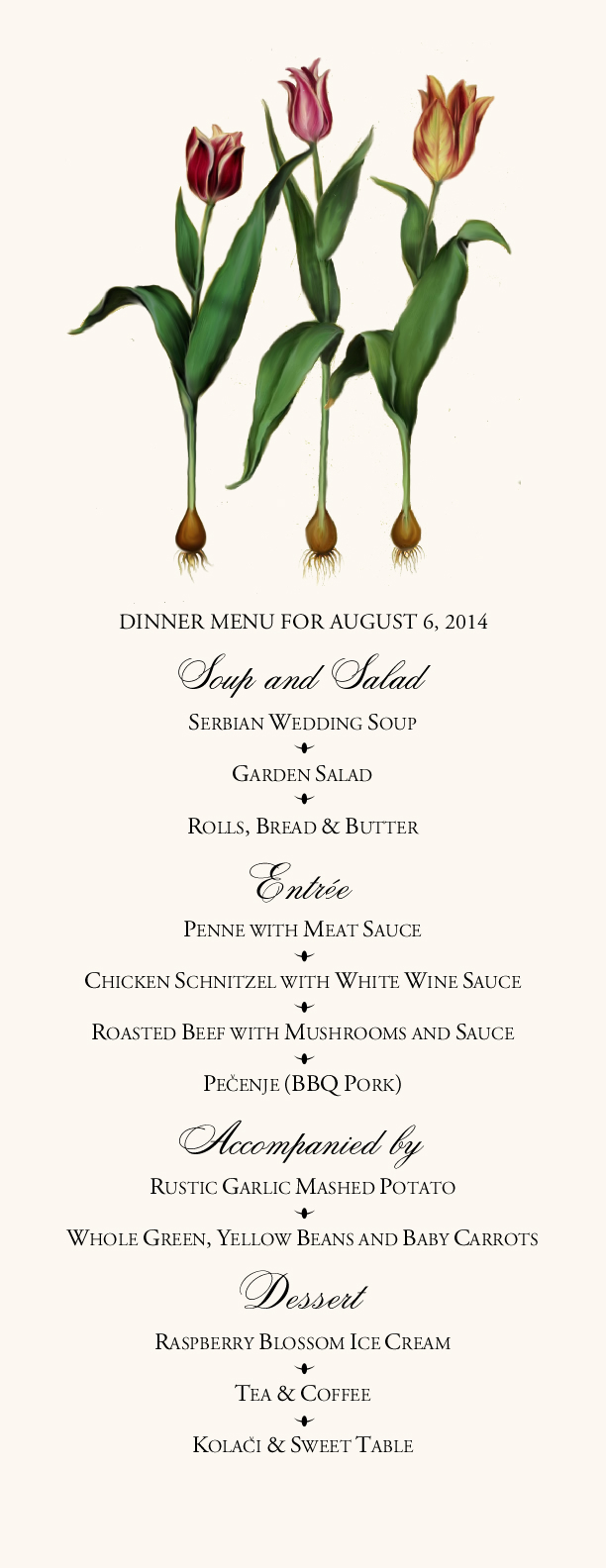 Tulip Bulbs Flower Wedding Menu Card, Custom Wedding Reception Menus